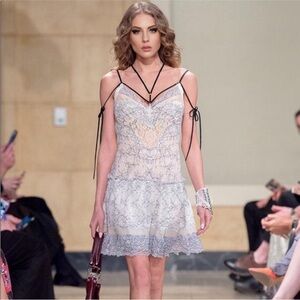 Lucia’s Sarto ♍️ Lace Mini Dress  Blue XS runway sample handmade